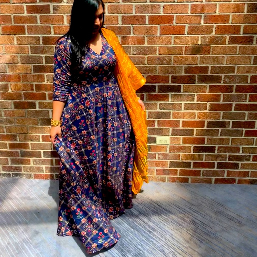 Patola Digital Print Custom Gown/ Anarkali | Indian Womens Size 10 (L/XL)